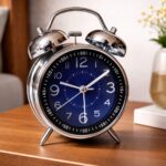 bell alarm clock (silver and deep blue color)